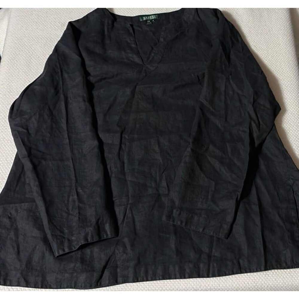 Lauren Ralph Lauren 3X Black Linen Blend Relaxed Tunic Top